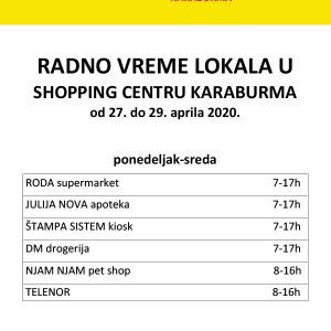 Radno vreme od 27. do 29. aprila