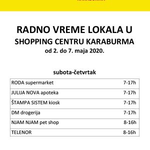 Radno vreme od 2. do 7. maja 2020.